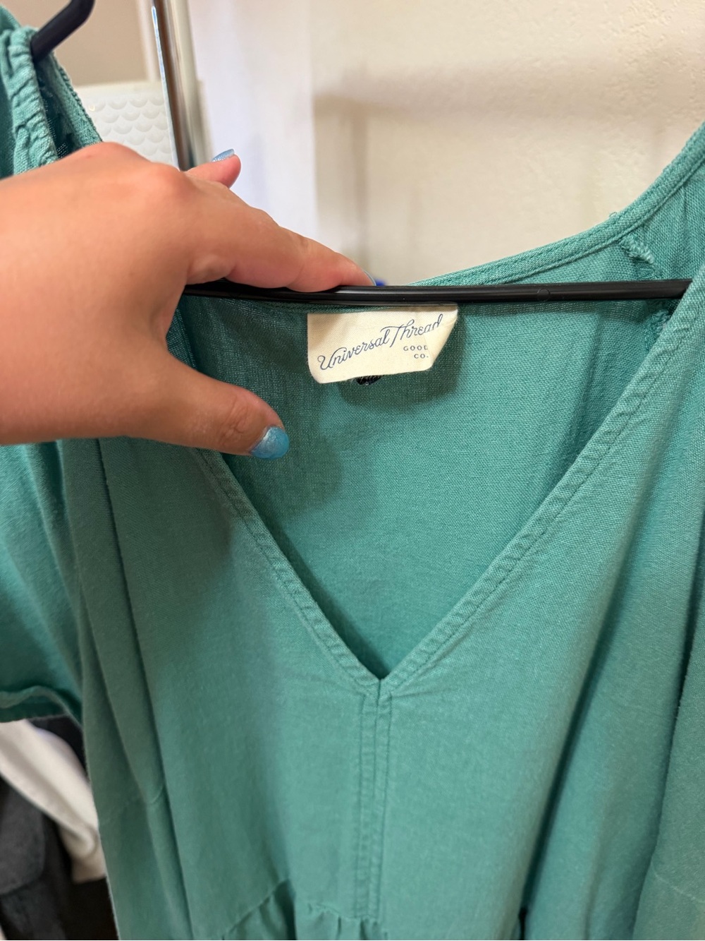 Universal Thread Teal V-Neck Tiered Dress - Picture 2 of 3